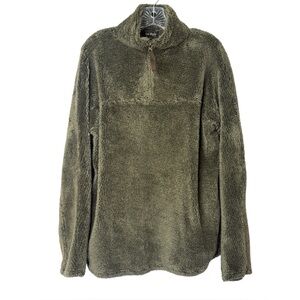 Cal‎ Style Dark Olive Green Teddy Bear 1/4 Zip Long Sleeve Pullover Men's Large